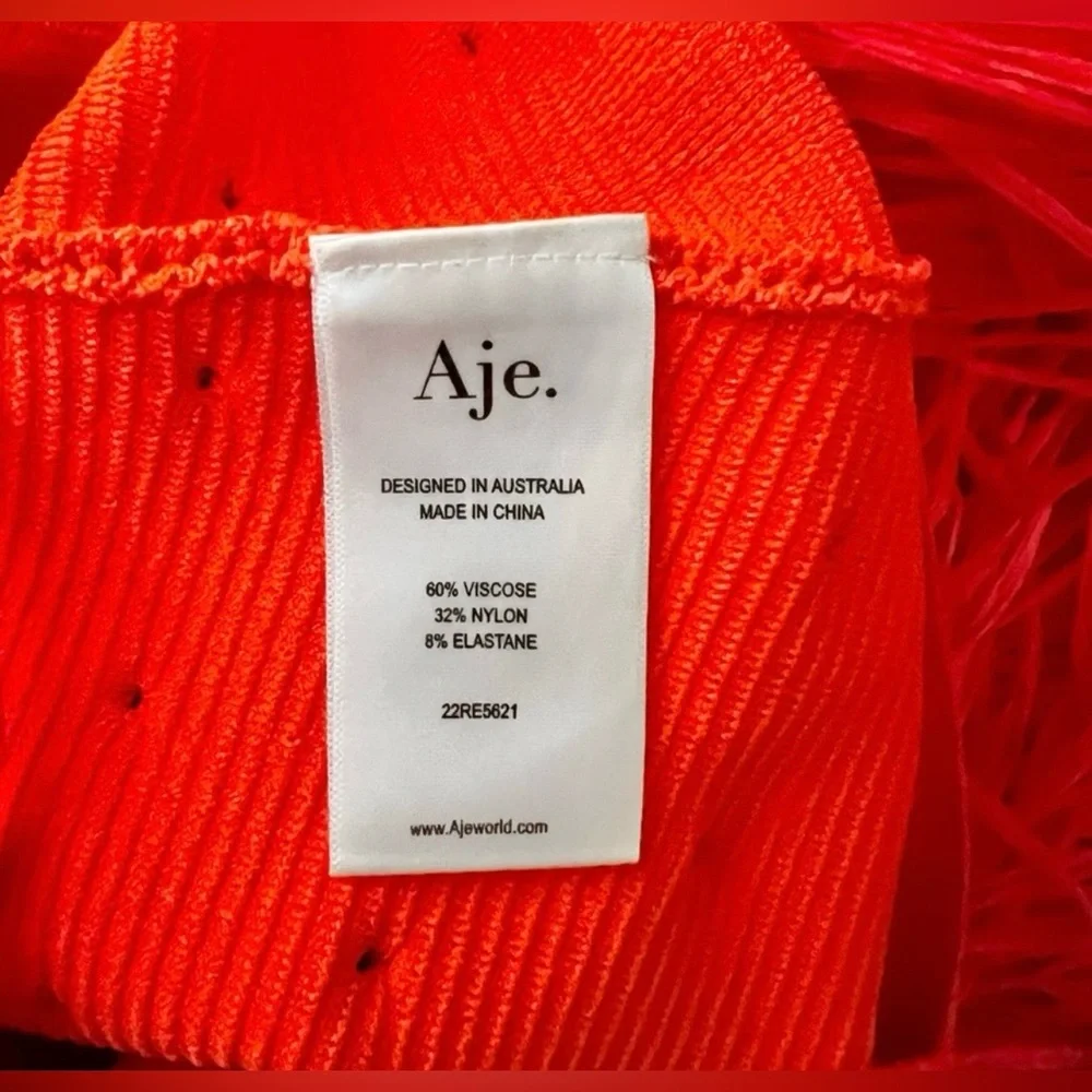 SUPER RARE  Aje Raffia Trimmed Ribbed Stretch Knit Midi Dress Orange Size XXS. - Picture 10 of 12